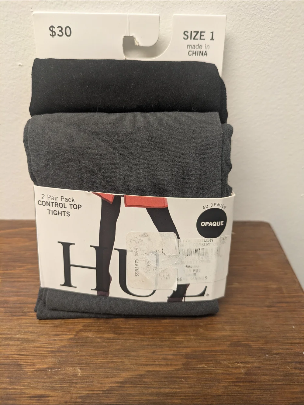 S/M Size 1 Hue 2-Pack Control Top Tights - Opaque Black & Charcoal